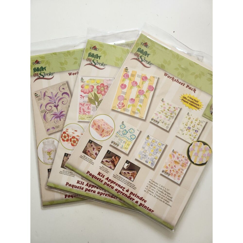 3 Folk Art One Stroke Worksheet Pack B9